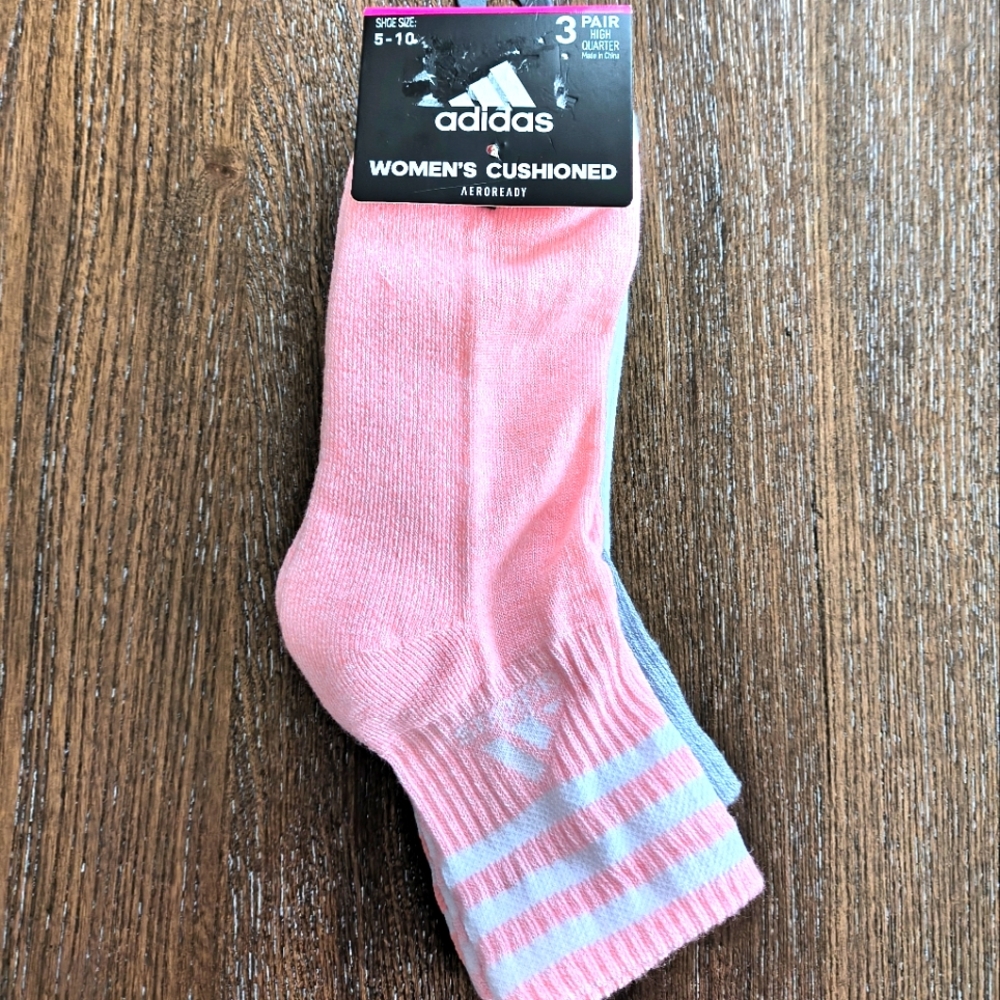Adidas Women's Cushioned Socks - Pink, Gray and White